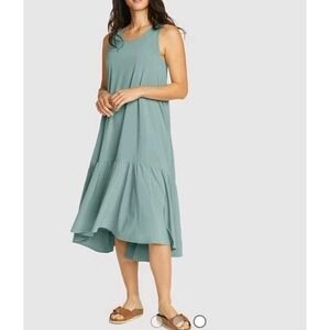 Eddie Bauer Departure Dress M NWT Outdoors Travel Hi Low Midi UPF 50 Dusty Loden